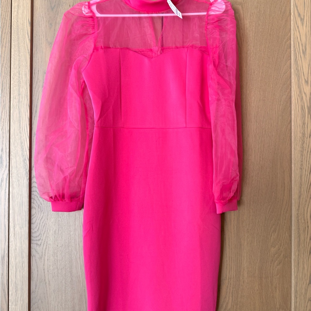 New York and Company Elegant Pink Sheer Sleeve Dress